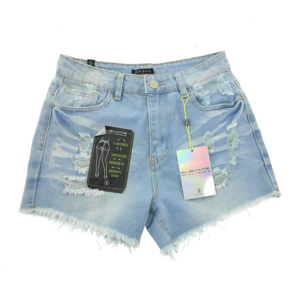 Elevate Blue Frayed Hem Jean Shorts - Women's Size 5/27 - Chic Summer Stylish - Picture 4 of 5